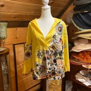 Chico's Yellow Graphic Hoodie Relaxed Fit